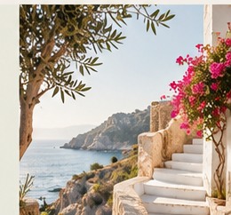 Sunlit coastal landscape